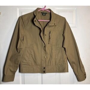 Eddie Bauer Canvas Field Jacket Men's Small Tan Utility Zip Snap Front Workwear